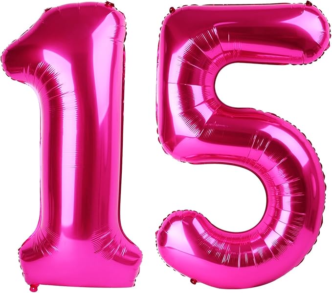 Hot Pink Number 15 Balloon 40 inch, Number 15 Birthday Balloon for Boy Girl, Hot Pink Foil 15 for 15 Birthday Party, Anniversary Celebration Number Balloons Decorations