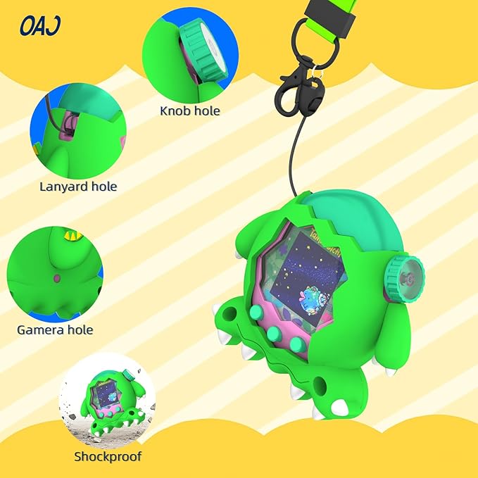 OAJ Silicone case for Tamagotchi Paradise Interactive Toy Digital Pet with Lanyard , Cute Dinosaur Cover Compatible with Tamagotchi Paradise Electronic Pet.