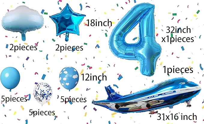 31inch Large Airplane Blue Party Decoration Airplane Balloon Set Birthday Party Supplies (4 Number Airplane)