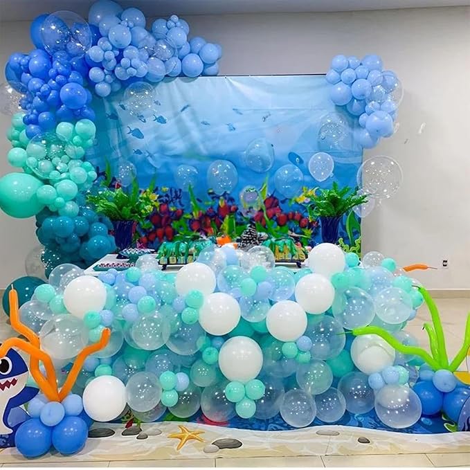 Teal Blue Balloons 12 Inch 60pcs Ocean Turquoise Blue Party Balloons Transparent Metallic Pastel Light Blue Latex Helium Balloon for Under The Sea Birthday Baby Shower Shark Party Decorations