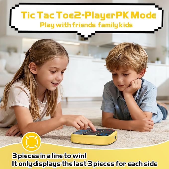 Rechargeable Tic-Tac-Toe Bolt Game, Upgraded 4-in-1 Handheld Puzzle Console, Electronic Educational Memory Game, Portable Travel Car Ride Board Games for Kids Adults (Yellow)