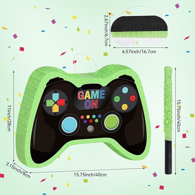 Video Game Controller Pinata with Pinata Stick and Blindfold for Boys Kids Birthday Party Decorations Video Game Party Supplies Carnival Activity Decorations