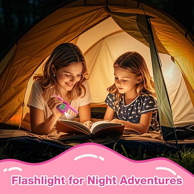 BATURU Kids Walkie Talkies, 2-Pack Pink Gift for Girls Age 4-8, Long Range, Easy-to-Use Toys for Birthday, Outdoor Play, Camping, Pretend Adventure