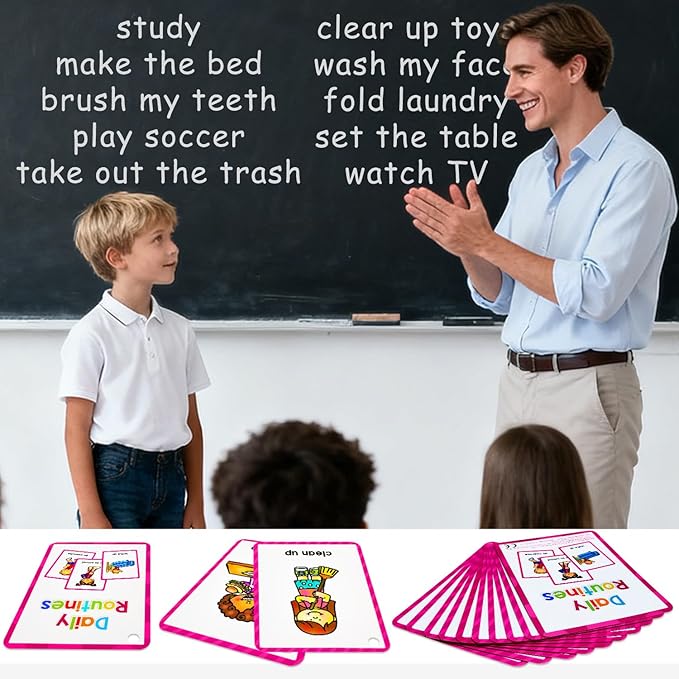 Learning Flashcards Daily Routines, 38 Different Educational Words, Social Learning Card for Kids