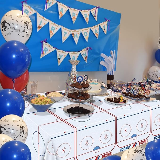 2Pcs Hockey Tablecloths - Hockey Rink Table Covers - Disposable Plastic Party Tablecloth (2, 51'' x 86'')