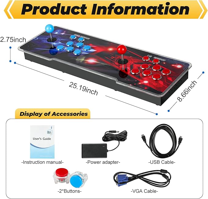 Pandora Box Console 32000 Arcade Games in 1,Retro Game Machine for TV PC Projector, Supports Up to 4 Players, Full HD Output, Search, Save, Hide, Favorites List