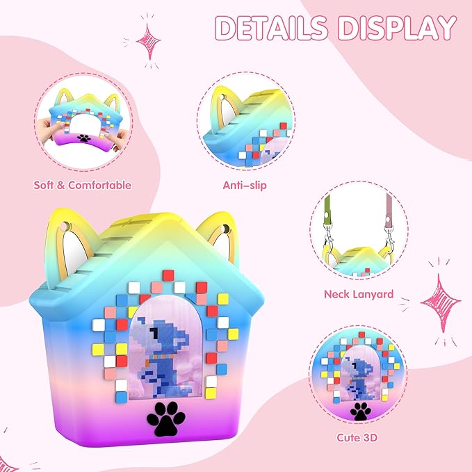 Silicone Case for Bitzee Doghouse Interactive Digital Pet, Shockproof Protective Cover for Doghouse Bitzee Virtual Electronic Pets Accessories with Lanyard (Rainbow)