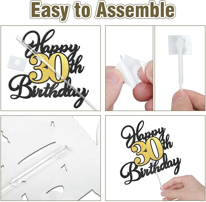 Happy 40th Birthday Cake Toppers, Black Gold Glitter Cake Decorations Set, 40th Birthday Decor for Men Women, Birthday Anniversary Party Decorations Supplies