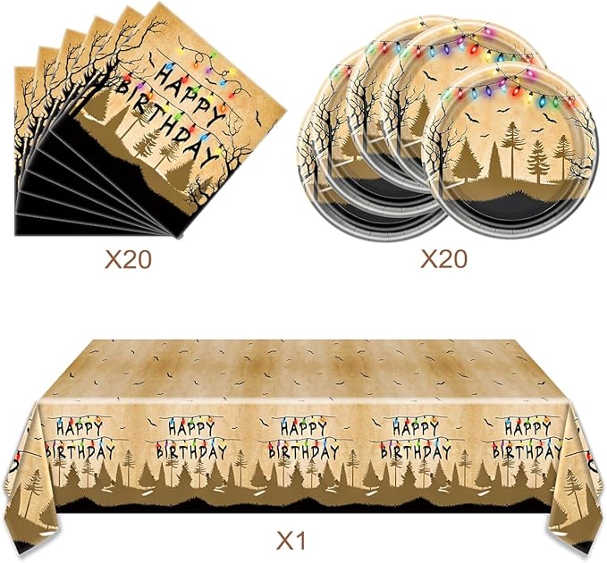 Spooky Rustic Party Plates Napkins and Tablecloth Horror Alphabet Dinnerware Tableware Sets Retro Colorful Light Bulbs Party Decorations Serves 20