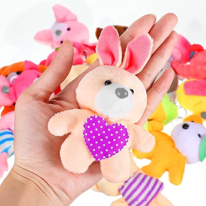 Skylety 50 Pcs Mini Stuffed Animals Bulk Cute Safari Jungle Small Plush Doll Toy Set Tiny Plush Keychain Decoration for Easter Party Favor Gift Carnival Classroom Prize(Cartoon Animals,Bright Color)