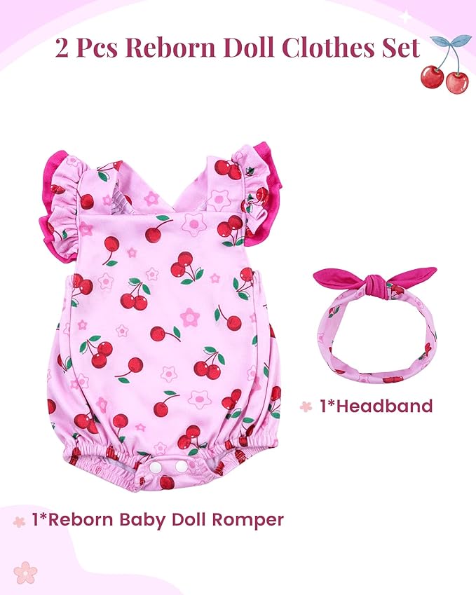 BABESIDE Reborn Baby Doll Clothes Cherry Pattern for 17- 22 Inch Baby Doll Clothes Outfits with Headband