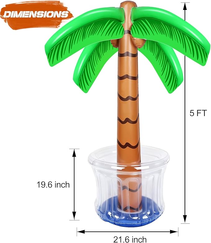 Zcaukya Inflatable Palm Tree Cooler, 60" Blow Up Palm Tree Cooler for Tropical Party Decorations, Hawaiian Party Supplies Pool Decorations