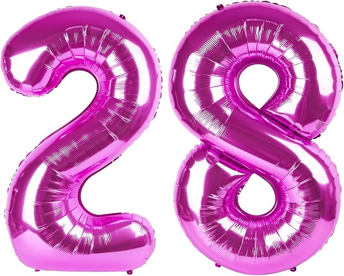 40 Inch Large 28 Balloon Numbers Rose Purple Big Foil Number Balloons Giant Helium Happy Birthday Party Decorations for Man and Women, Huge Mylar Anniversary Party Supplies