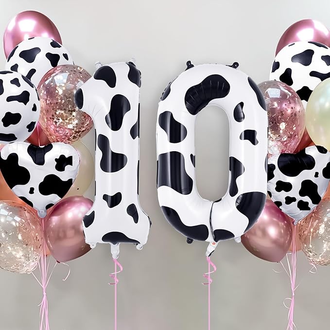 Cow Print Number 0 Balloon, Large 40 Inch Cow Number Birthday Balloons, Foil Mylar Number 0 Balloons for Birthday Party Decorations Supplies Animal Farm Cowboy Cowgirl Themed Party