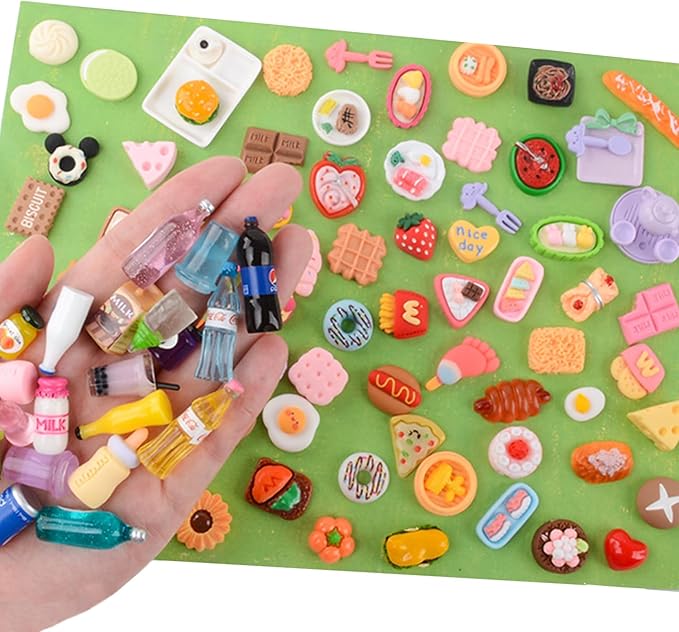 100Pcs Miniature Foods Mini Food Miniature Doll House Accessories Small Resin Doll Food Dollhouse Food Set for Pretend Play Kitchen
