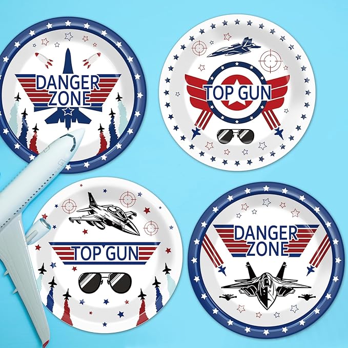 48Pcs Fighter Jet Pilot Birthday Party Paper Plates for Airplane Aviation Party Supplies 7" Fighter Jet Pilot Themed Birthday Party Disposable Plates for Kids Birthday Baby Shower Party Decorations