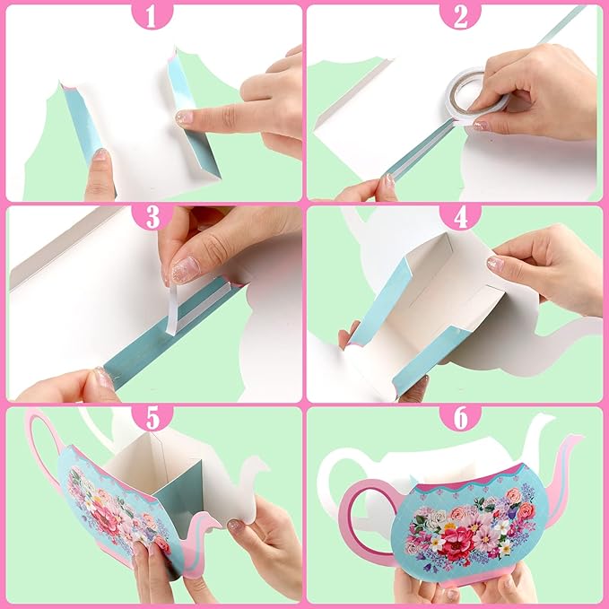 Yinder 6 Pcs Tea Party Decorations Princess Party Flower Boxes Centerpiece Floral Teapot Centerpiece for Floral Tea Themed Birthday Wedding Supplies(Sweet Tea Pot)