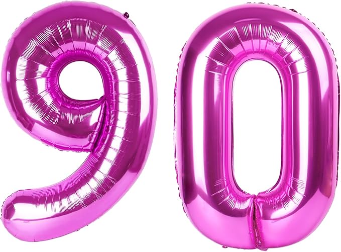 40 Inch Large 90 Balloon Numbers Rose Purple Big Foil Number Balloons Giant Helium Happy Birthday Party Decorations for Man and Women, Huge Mylar Anniversary Party Supplies