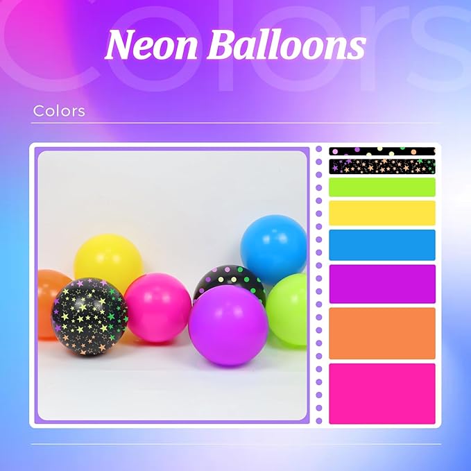 60pcs Neno Balloons 12inch, Yellow Hot Pink Lime Green Orange Blue Purple Rainbow Balloons for 80s 90s Neon Birthday Party Decorations