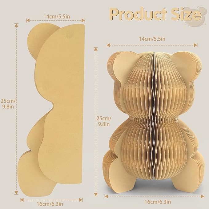2 Pcs Bear Honeycomb Centerpieces, 10" Cute Bear Table Toppers for We Can Bearly Wait Baby Shower Decorations, Bear Themed Birthday Party Supplies