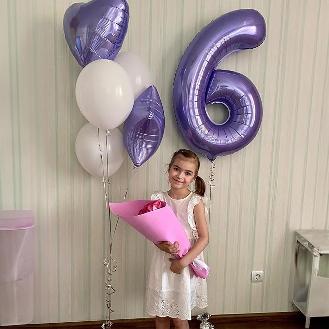 Purple Number 6 Balloon for Girls 6th Birthday, 40 Inch Number Foil Balloon 6, Mylar Helium Large Balloon for Kids 6 Years Old Birthday Party Decor Anniversary Graduation Party Decorations Supplies
