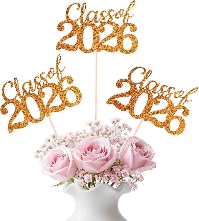 Orange Class of 2026 Double-sided Graduation Table Centerpieces, 12 Pcs Grad Party Decorations with Sticks, Graduation 2026 Party Supplies for Table Decor