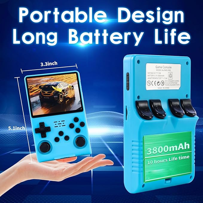 R40S Pro Handheld Game Console,30000 HD Games Mini Retro Gaming Console,3.5-Inch IPS Screen,Built in 45 Emulators,256GB SD Card,3800mAh Battery(Blue Color)
