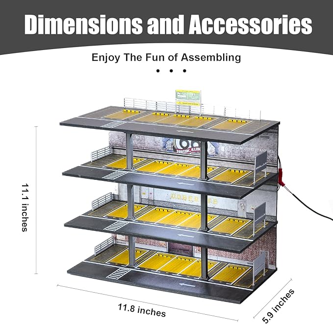 1/64 Scale Display Case 4 Layers 20 Parking Spaces Parking Garage Moldel for Diecast Toy Car Display Case with LED Light Collection Gift