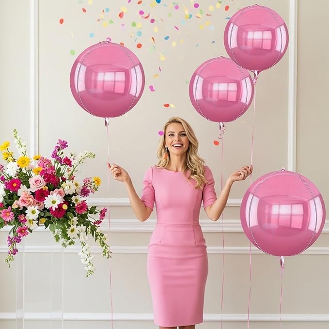 TONIFUL 16Pcs Large Pink 4D Giant Round Foil Balloon 4D Mirror Metallic Mylar Sephere Balloons for Christmas New Year Birthday Party Graduation Wedding Baby Shower Decoration Supplies(Mix Sizes)