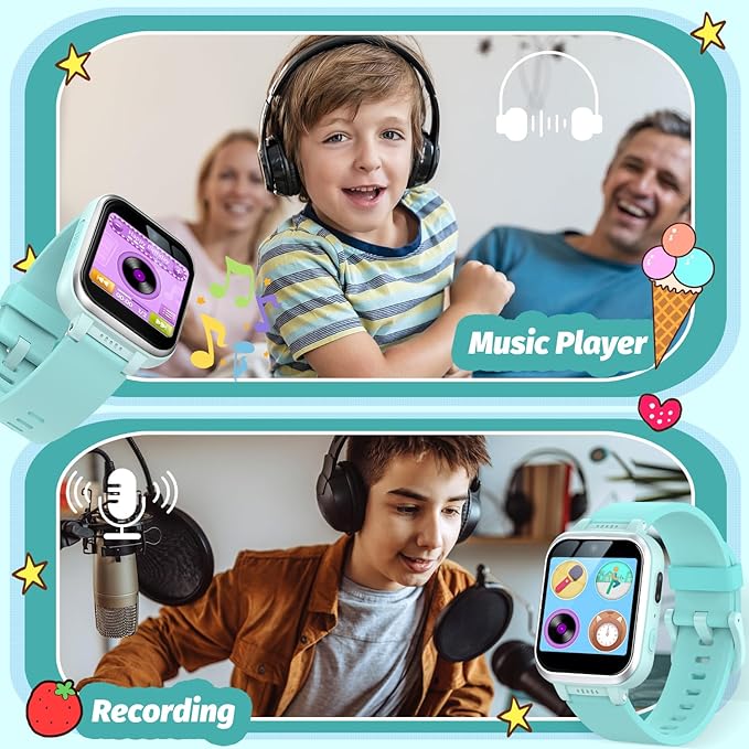 Kids Smart Watch with Puzzle Games HD Touch Screen Camera Video Music Player Pedometer Alarm Clock Flashlight Fashion Kids Smartwatch Gift for 6-13 Year Old Boys Girls Toys