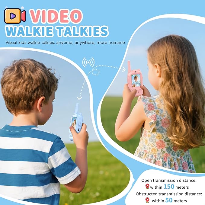 BlueFire Kids Walkie Talkies with Video – Screen Display Toy Radios with Voice Effects, One-on-One Pairing, Long Range – Birthday Toys Gifts for Boys & Girls Ages 3–12 (Pink+Blue)