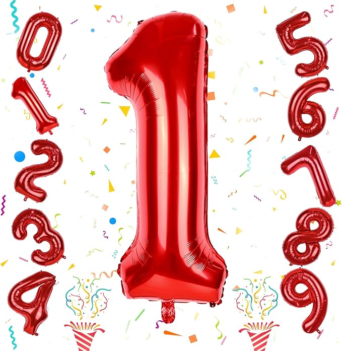 Red 1 Balloon Number for 1st Girls Birthday, 40 Inch Number Foil Balloons 0-9 Set for Boys, Large 11st Birthday Party Balloons Decor Anniversary Graduation Decoration Women Kids Supplies