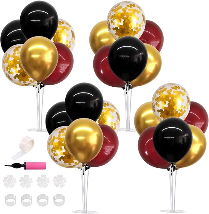 TONIFUL 4 Set Burgundy Red Black Gold Balloon Stand Centerpiece Table Decorations for Graduation Decoration 2026,Christmas Party Decoration,Casino,Halloween,Retirement,Anniversary,Birthday Decorations
