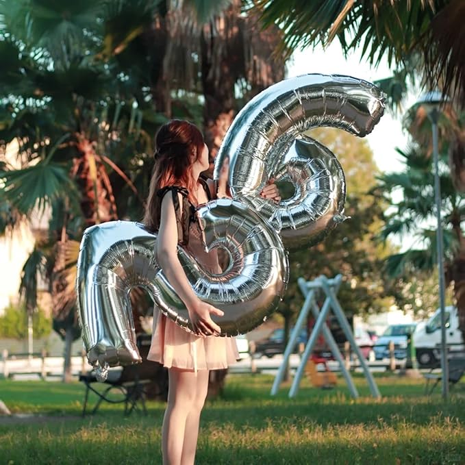 40 Inch Silver Number 26 Digital Balloon,Jumbo Mylar Foil Helium Balloon for 26 Balloons for Birthday Party,Wedding Anniversary Party Decorations