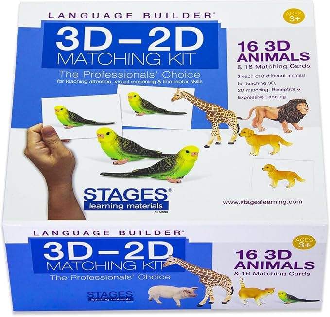 Stages 3D-2D Matching Kit - Language Builder Flashcards with Realistic Toy Figures & Photo Cards for Autism Learning & ABA Therapy