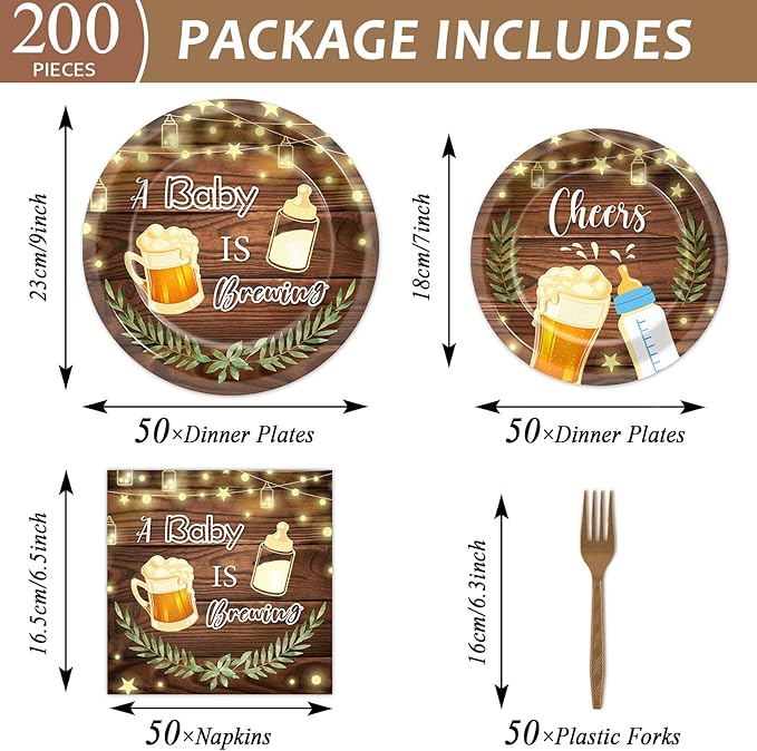 50 Guests A Baby is Brewing Baby Shower Plates and Napkins Party Supplies Baby is Brewing Party Decorations Disposable Tableware Set Brew Dinnerware Favors Decorations for Kids Boys Girls, 200PCS