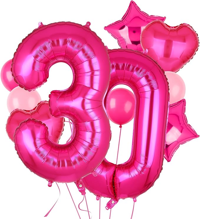 40 Inch Number Balloons Hot Pink 30 Large Number Balloon Anniversary Event Celebration Bachelorette Cowgirl Let's Go Girls Pink Themed 30st Birthday Party Decor Supplies 10 Pcs