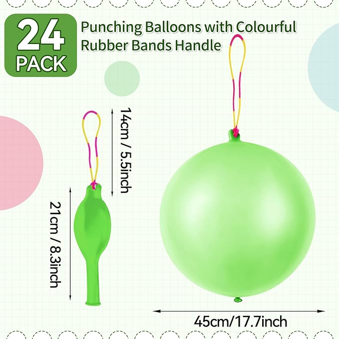 24 Pcs Green Punch Balloons Bounce with Rubber Band Handle Punching Balloon Heavy Duty for Birthday party favors, Kids (Green)