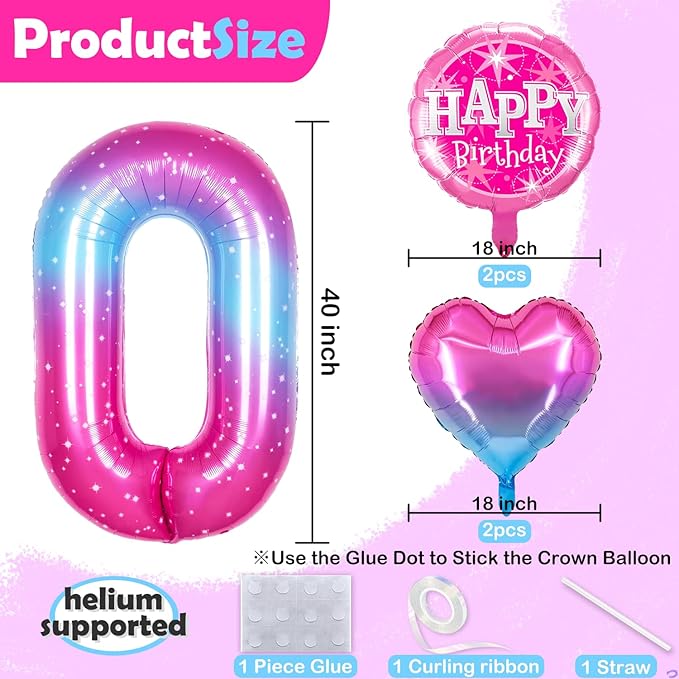 Gradient Number 6 Balloon for Jojo Siwa Birthday Decorations, 40 inch Big Helium Number Balloons for Girls Birthday Party Celebration Decoration Supplies