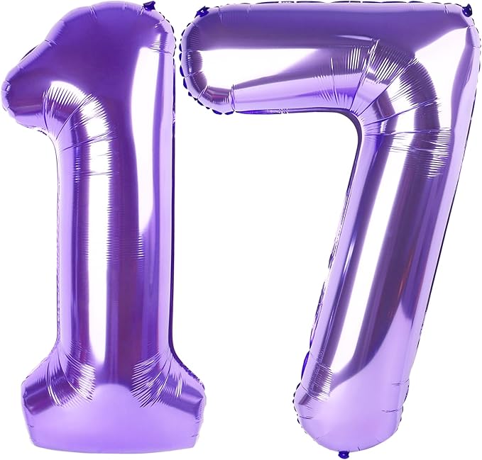 17 Balloons Number 40 Inch, Purple 17th Birthday Decoration for 1 7 17 71 Men & Women, Foil Big Number Balloon for Wedding Store Anniversary Promotion Party Decorations