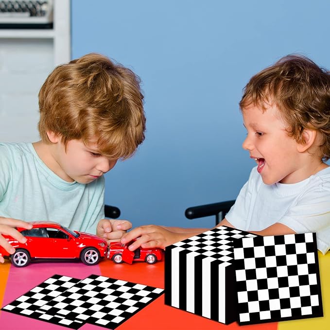 50 Pack Black and White Checkered Flag Party Napkins Disposable Race Car Birthday Party Supplies Racing Car Theme Party Paper Lunch Napkins for Baby Shower Kids Men Party Decorations Favors