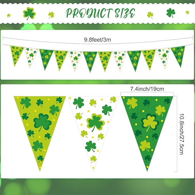 HESTYA 5 Pcs 49ft St. Patrick's Day Banner Luck Green Shamrock Garland Banner Irish National Day Pennant Banners Triangle Flags Patrick's Decorations for Outdoor Indoor Home Irish Party Supplies