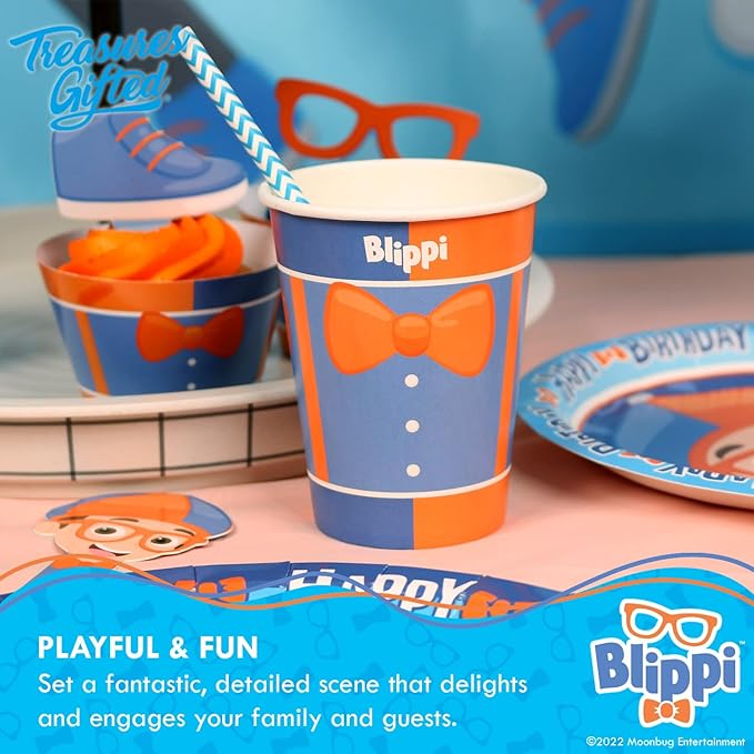 Treasures Gifted Officially Licensed Blippi Birthday Party Supplies - Serves 16 Guests - Complete Set Party Supplies - Blippi Birthday Decorations, Plates, Banner & More