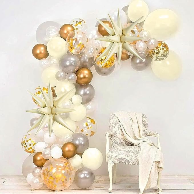 TONIFUL 4 Pcs 22inch 4D Cream White Explosion Star Mylar Balloons 14Point Star Balloons for Party Backdrop Christmas,New Year Birthday, Wedding Baby Shower Anniversary Photo Booth Supplies