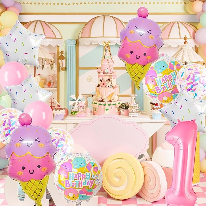 Pink Ice Cream Balloons, First Birthday Balloons, Sweet One Birthday Party Decorations, Ice Cream Balloon for Girls Birthday Party Decoration (1)