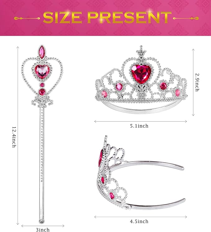Princess Dress Up Accessories Princess Crown Tiara for Little Girls, Kids Toddler Tiara crown Wand Toy Gifts for 3-6 Girl