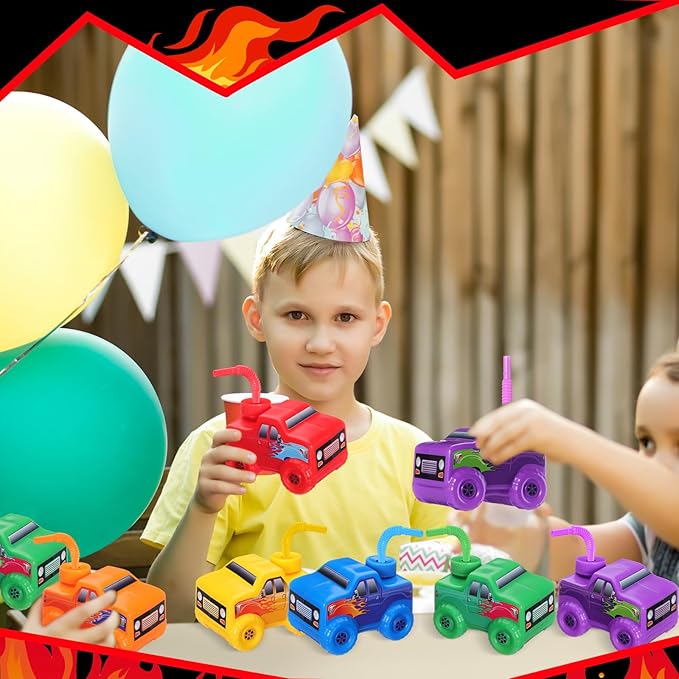 Tanlade 24 Set Monster Truck Road Cups with Straws, Plastic Vehicle off Road Drink Cup Reusable Truck Cups Bulk Race Car Birthday Party Favor Supplies for Racing Party Supplies (Classic Color)