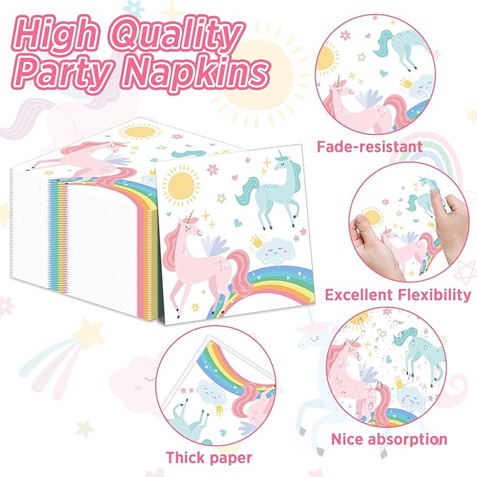 96Pcs Pastel Unicorn Party Supplies Unicorn Paper Plates Napkins Pastel Birthday Tableware Set Rainbow Dinnerware for Girl Birthday Party Decoration Serve 24