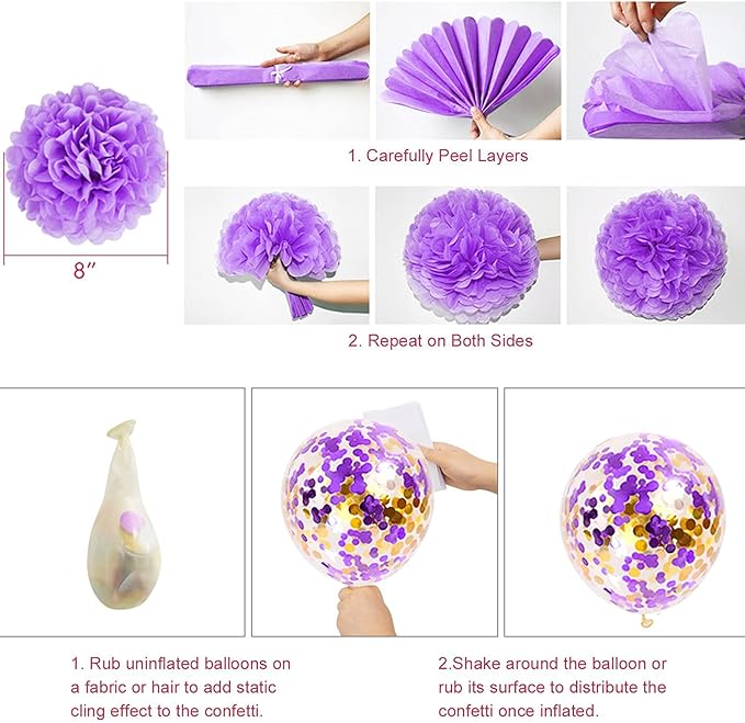Ouddy Party Purple Birthday Decorations for Women Girls Butterfly Hanging Garland Happy Birthday and Circle Dots Banner Purple Gold Balloons Paper Flowers Cake Toppers for Party Decor Supplies