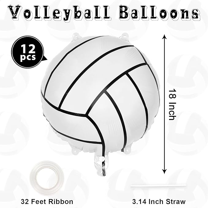 12 Pcs Volleyball Balloons,18 Inch Volleyball Foil Balloons,Volleyball Party Decorations Sports Mylar Balloon for Sports Theme Party Supplies (Volleyball)
